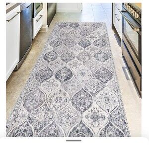 New Washable 2'6" x 8 Foot Hallway Runner Kitchen Black Boho Print
